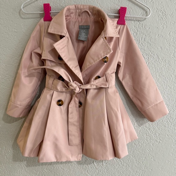 Tahari Girls Blush Pink Trench Coat Double Breasted Belted Size 18M - Picture 3 of 15